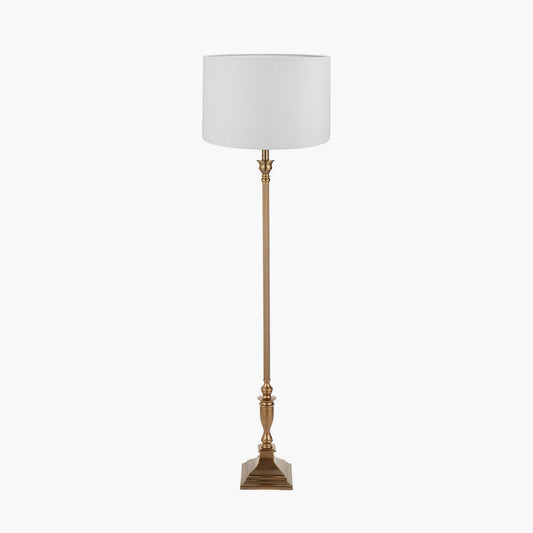Canterbury Antique Brass Metal Floor Lamp Base with Lino 45cm White Self Lined Linen Cylinder Lampshade