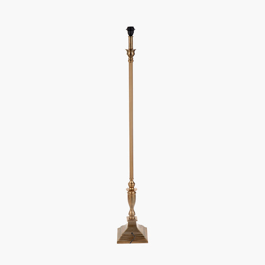 Canterbury Antique Brass Metal Floor Lamp Base with Lino 45cm White Self Lined Linen Cylinder Lampshade