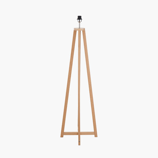 Whitby Natural Wood Tapered 4 Post Floor Lamp Base with Lino 45cm Black Self Lined Linen Cylinder Lampshade
