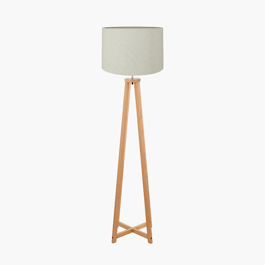 Whitby Natural Wood Tapered 4 Post Floor Lamp Base with Lino 45cm Cream Self Lined Linen Cylinder Lampshade