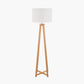 Whitby Natural Wood Tapered 4 Post Floor Lamp Base with Lino 45cm White Self Lined Linen Cylinder Lampshade