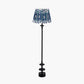 Emilio Matt Black Candlestick Floor Lamp Base with Izara 45cm Ocean Blue Ikat Patterned Mushroom Pleat Tapered Lampshade