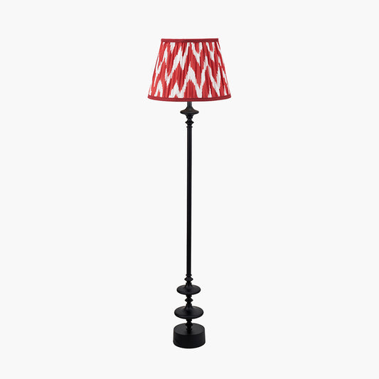 Emilio Matt Black Candlestick Floor Lamp Base with Kamilah 45cm Red Chevron Patterned Mushroom Pleat Tapered Lamp Shade