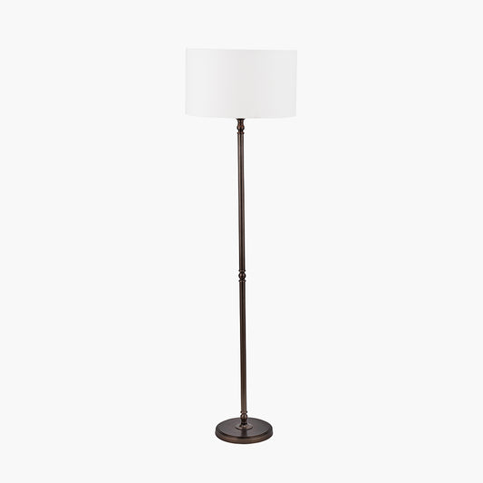 Piero Antique Bronze Metal Candlestick Floor Lamp Base with Henry 45cm White Handloom Cylinder Lampshade