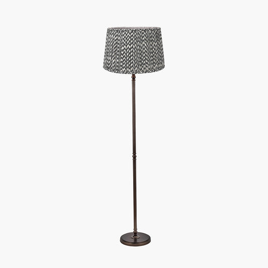 Piero Antique Bronze Metal Candlestick Floor Lamp Base with Vienna 45cm Black Chevron Mushroom Pleat Lampshade