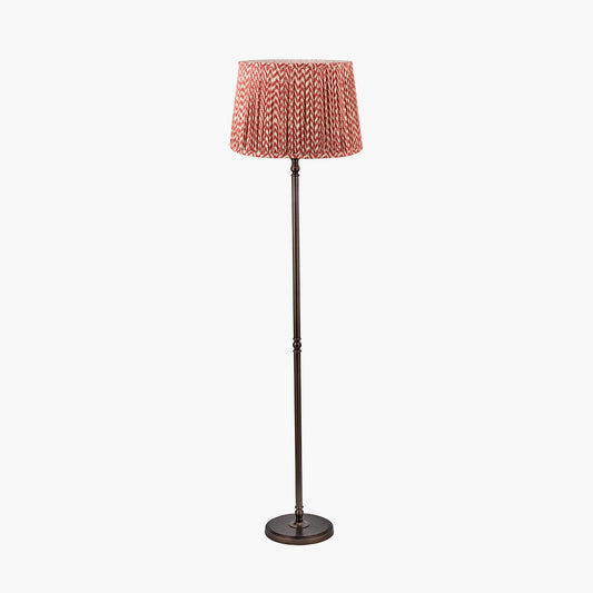 Piero Antique Bronze Metal Candlestick Floor Lamp Base with Vienna 45cm Red Chevron Mushroom Pleat Lampshade