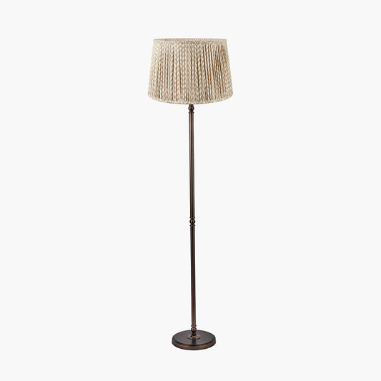 Piero Antique Bronze Metal Candlestick Floor Lamp Base with Vienna 45cm Taupe Chevron Mushroom Pleat Lampshade