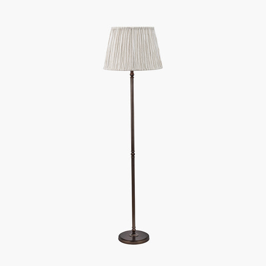 Piero Antique Bronze Metal Candlestick Floor Lamp Base with Thiago 45cm Natural Stripe Mushroom Pleat Tapered Lampshade