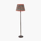 Piero Antique Bronze Metal Candlestick Floor Lamp Base with Floressa 45cm Red Floral Patterned Mushroom Pleat Tapered Lamp Shade