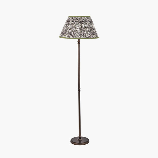 Piero Antique Bronze Metal Candlestick Floor Lamp Base with Ornella 45cm Green Floral Design Mushroom Pleat Empire Lamp Shade