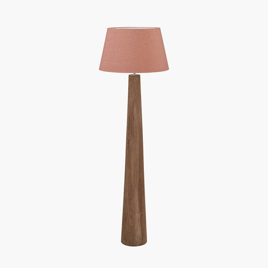 Esha Natural Conical Wood Floor Lamp Base with Milos 50cm Apricot Linen Tapered Lampshade