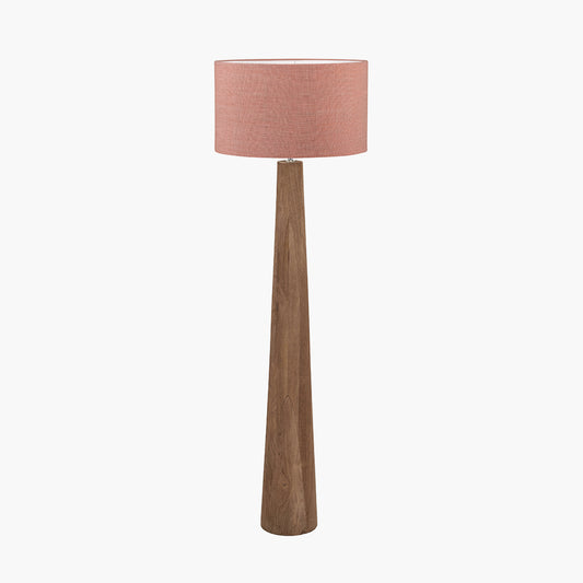Esha Natural Conical Wood Floor Lamp Base with Edward 50cm Apricot Linen Cylinder Lampshade