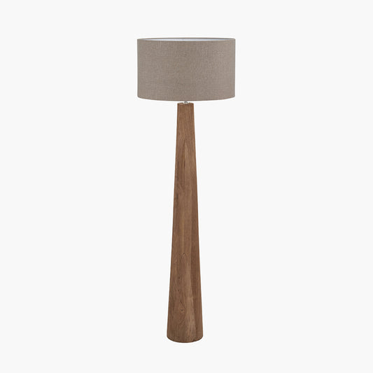 Esha Natural Conical Wood Floor Lamp Base with Edward 50cm Natural Linen Cylinder Lampshade