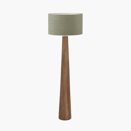 Esha Natural Conical Wood Floor Lamp Base with Edward 50cm Pistachio Green Linen Cylinder Lampshade