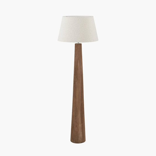 Esha Natural Conical Wood Floor Lamp Base with Martigues 50cm White Boucle Tapered Lampshade