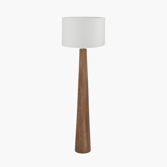 Esha Natural Conical Wood Floor Lamp Base with Lino 50cm White Self Lined Linen Cylinder Lampshade