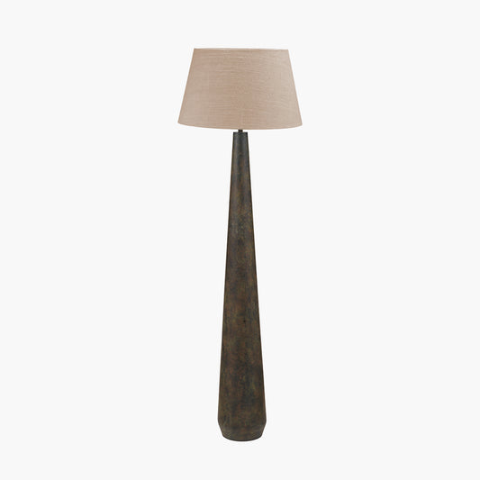 Arbor Verdi Gris Metal Conical Floor Lamp Base with Milos 50cm Natural Linen Tapered Lampshade