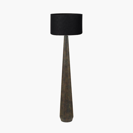 Arbor Verdi Gris Metal Conical Floor Lamp Base with Lino 45cm Black Self Lined Linen Cylinder Lampshade