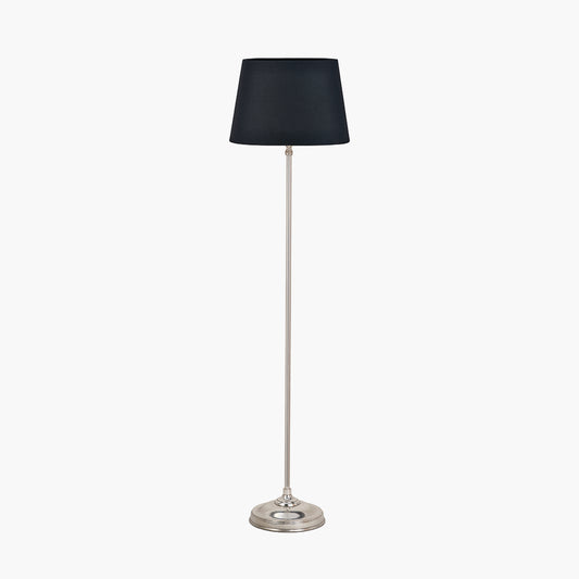 Auden Silver Metal Stick Floor Lamp Base with Adelaide 35cm Black Tapered Cotton Mix Lampshade