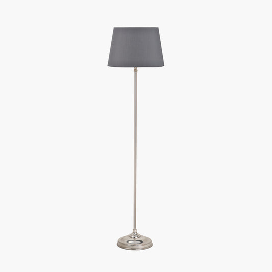 Auden Silver Metal Stick Floor Lamp Base with Adelaide 35cm Steel Grey Tapered Cotton Mix Lampshade