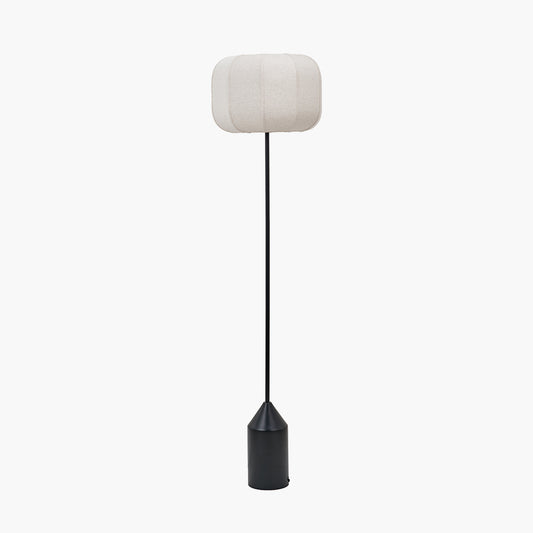 Oscar Black Metal and Natural Linen Structured Floor Lamp