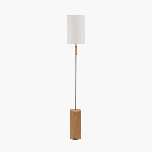 Bonham Natural Wood Veneer and Silver Metal Floor Lamp
