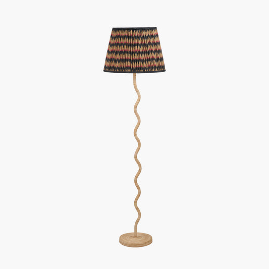 Palau Rattan Wave Floor Lamp Base with Athira 45cm Multi Chevron Design Mushroom Pleat Tapered Lamp Shade