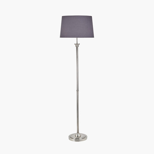 Salvatore Antique Silver Metal Floor Lamp Base with Winston 45cm Grey Handloom Tapered Lampshade