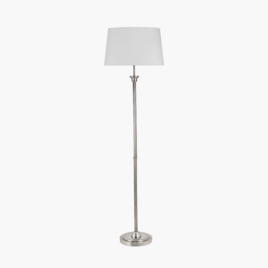 Salvatore Antique Silver Metal Floor Lamp Base with Winston 45cm White Handloom Tapered Lampshade