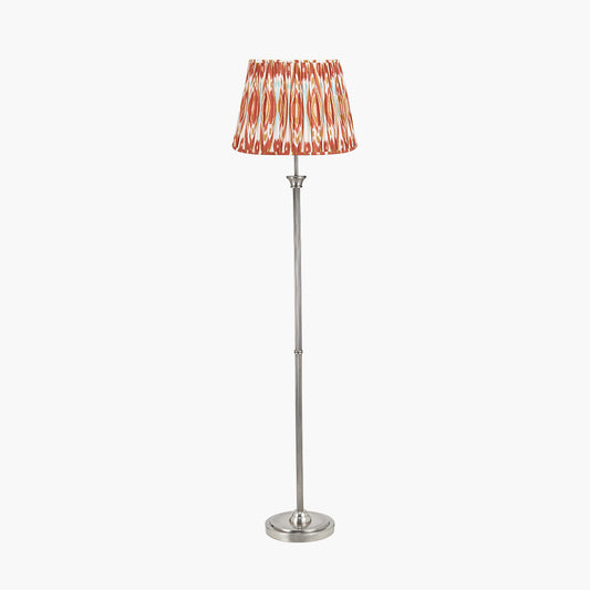 Salvatore Antique Silver Metal Floor Lamp Base with Izara 45cm Cinnamon Ikat Patterned Mushroom Pleat Tapered Lampshade