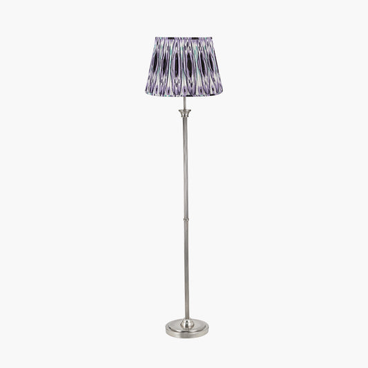 Salvatore Antique Silver Metal Floor Lamp Base with Izara 45cm Lilac Ikat Patterned Mushroom Pleat Tapered Lampshade