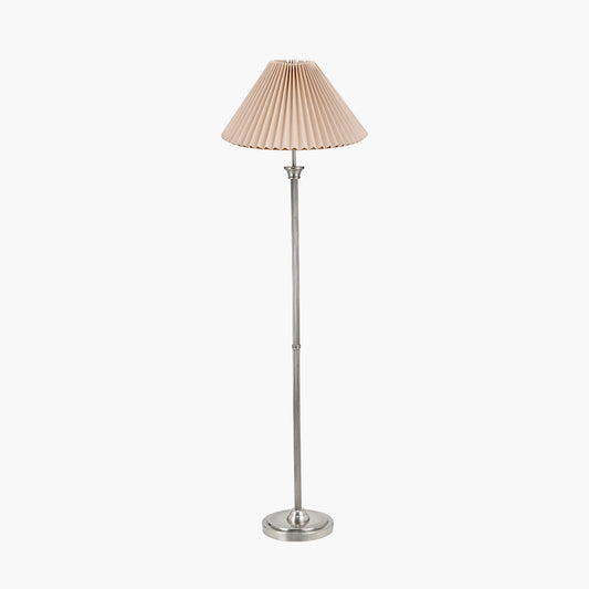 Salvatore Antique Silver Metal Floor Lamp Base with Amelia 45cm Natural Linen Hard Pleat Tapered Lampshade