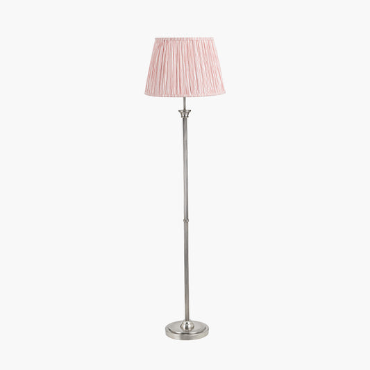 Salvatore Antique Silver Metal Floor Lamp Base with Thiago 45cm Cinnamon Stripe Mushroom Pleat Tapered Lampshade