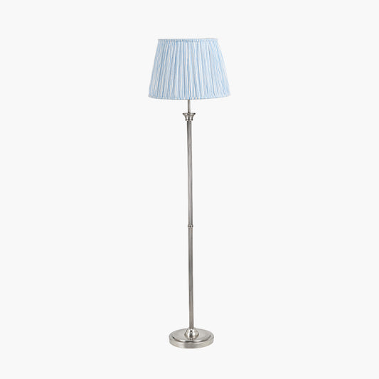 Salvatore Antique Silver Metal Floor Lamp Base with Thiago 45cm Ocean Blue Stripe Mushroom Pleat Tapered Lampshade