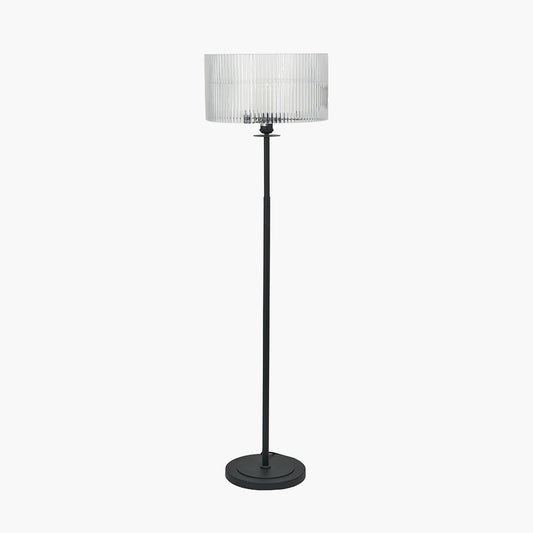 Clara Ribbed Glass Black Metal Round Floor Lamp