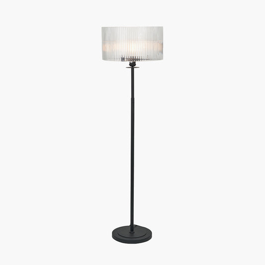 Clara Ribbed Glass Black Metal Round Floor Lamp