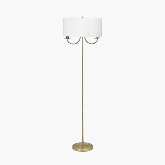 Seraphine Matt Antique Brass Metal and White Cotton Mix Scallop Shaded Floor Lamp