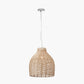 Caswell Natural Rattan Cloche Non Elec Pendant with Brushed Chrome Ceiling Fitting E27