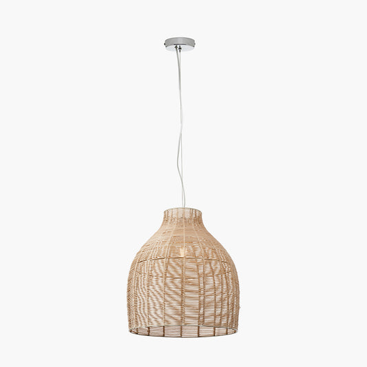 Caswell Natural Rattan Cloche Non Elec Pendant with Brushed Chrome Ceiling Fitting E27