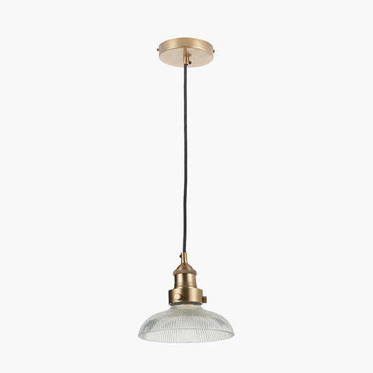 Bowery Ribbed Glass with Antique Brass Fitting Elec Pendant