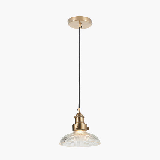 Bowery Ribbed Glass with Antique Brass Fitting Elec Pendant