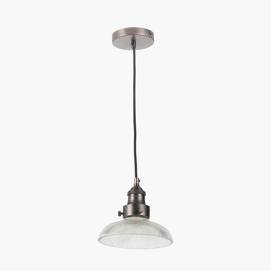 Bowery Ribbed Glass with Antique Bronze Fitting Elec Pendant