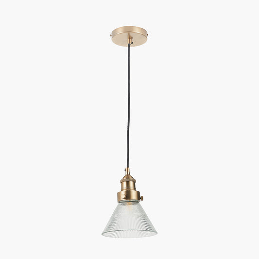 Lenox Conical Ribbed Glass with Antique Brass Fitting Elec Pendant