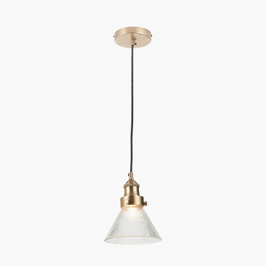 Lenox Conical Ribbed Glass with Antique Brass Fitting Elec Pendant