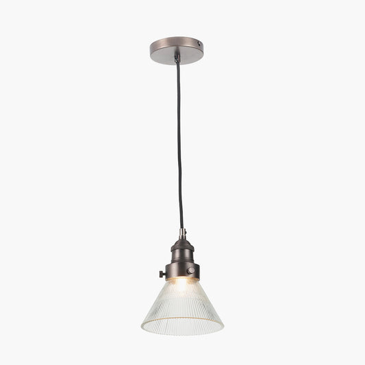 Lenox Conical Ribbed Glass with Antique Bronze Fitting Elec Pendant
