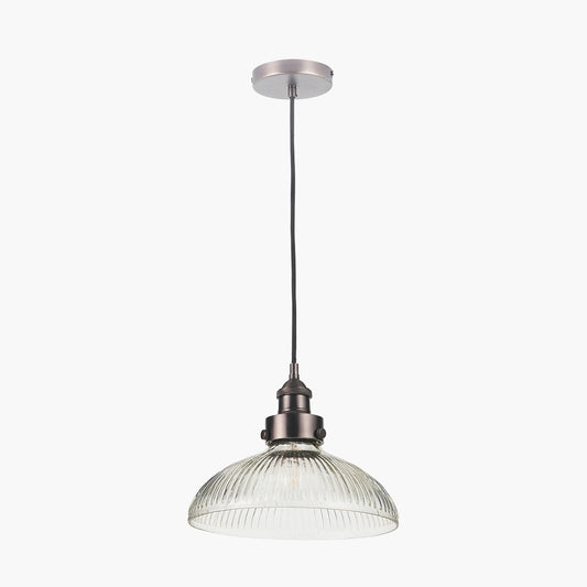 Bowery Large Ribbed Glass with Antique Bronze Fitting Elec Pendant