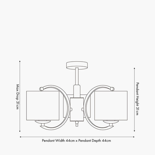 Arcadia Satin Brass Metal Curved 3 Arm Semi Flush Pendant