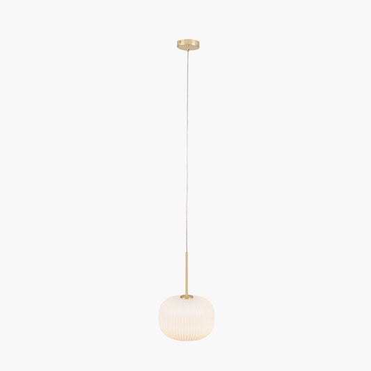 Bella White Glass and Gold Metal Ribbed Squoval Pendant