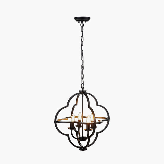 Amine Black Metal 4 Light Fleur De Lys Pendant