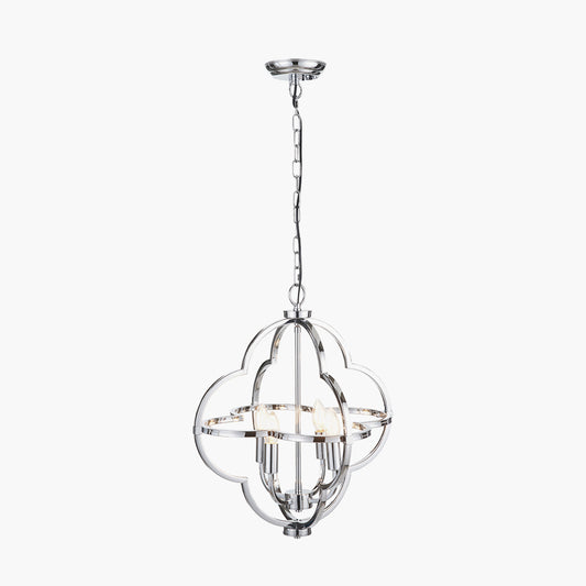 Amine Chrome Metal 4 Light Fleur De Lys Pendant